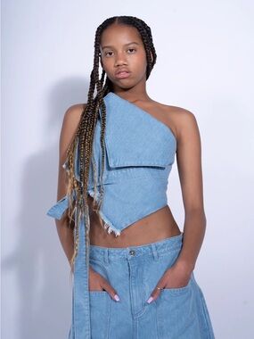 Marques Almeida One-Shoulder Tie-Detailed Frayed Denim Top